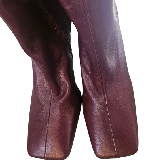NEW Zara Women's Burgundy Leather Boots Square Toe Size EU 42 US 11 - Picture 5 of 9